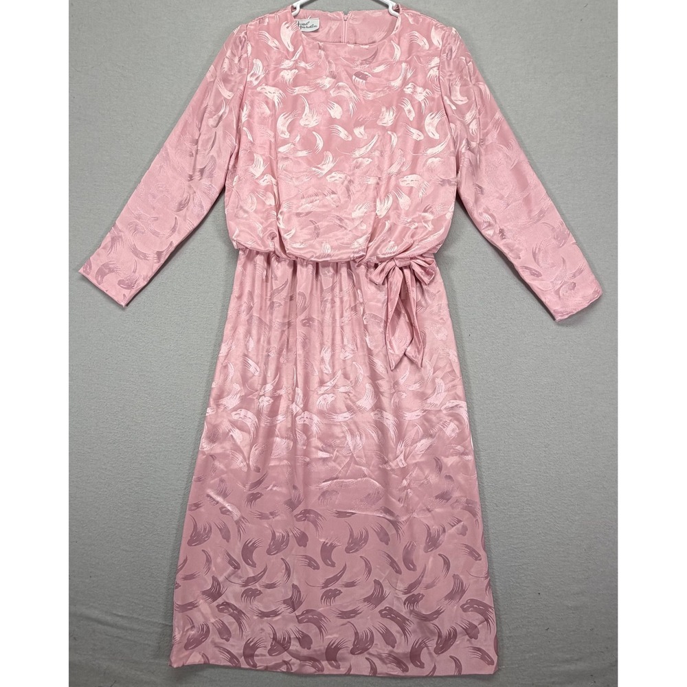 Hal Hardin Women Dress Regular Pink Vintage Jacquard Long Sleeve Midi L